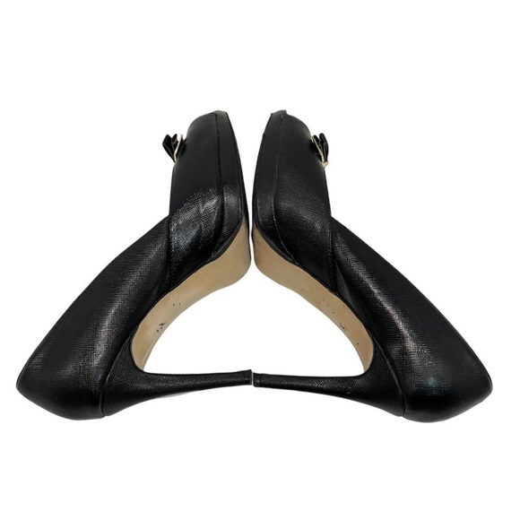 Marc Fisher Marsha Black Leather Peep Toe Platform Pumps with Bows - Picture 7 of 12